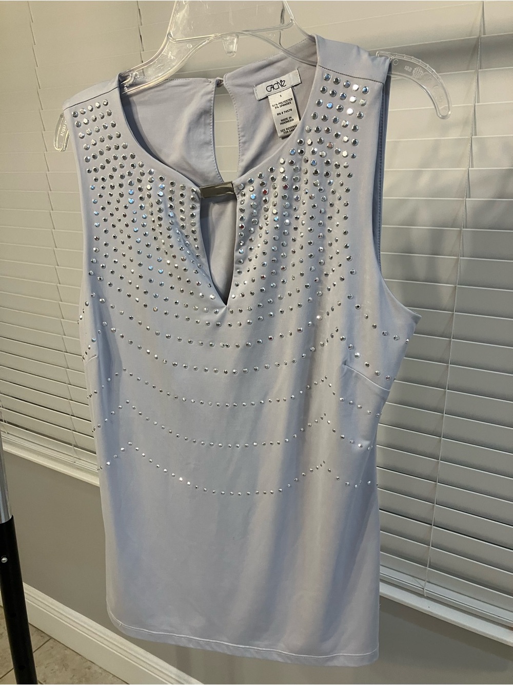 Cache Light Silver Studded Sleeveless Top